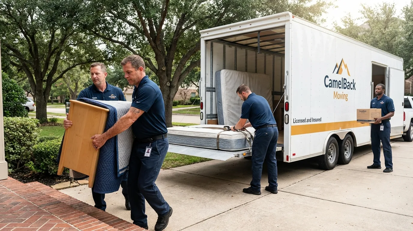 Crew loading residential truck for cross-state move from Hebron, ME