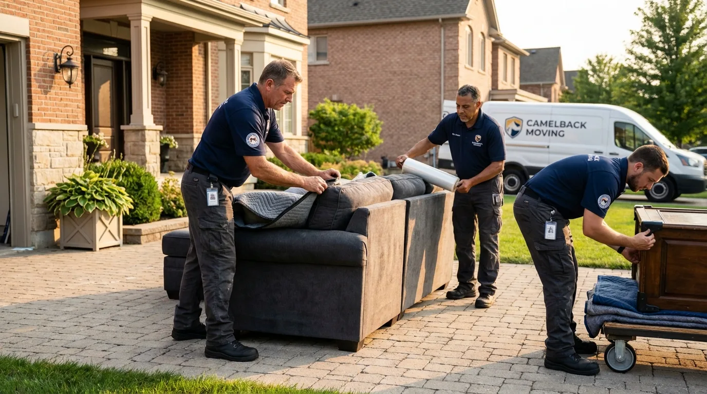 Large estate moving crew wrapping furniture in Hebron, ME
